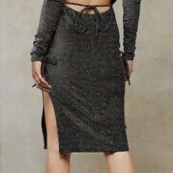 TopShop Black/Gray Glitter Metallic Party Dress with Open Back size 4 and 6 - Picture 2 of 4